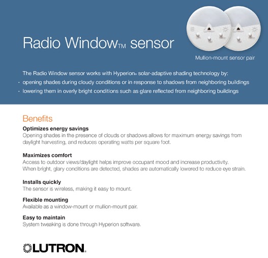 Radio Window sensor sell sheet